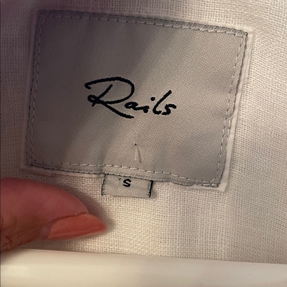 Rails Small Charli White Rose Gold Star Embroidered Shirt Linen Blend Button Up - Picture 3 of 9